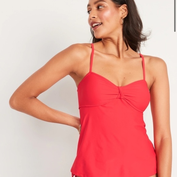 Old Navy• Knotted A-Line Tankini Swim Top,  Red Coral, NEW! Women’s Size Small - Picture 1 of 6